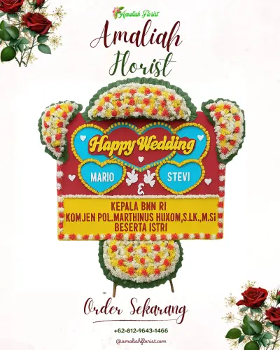 Karangan Papan Bunga Pernikahan di Nelayan Indah